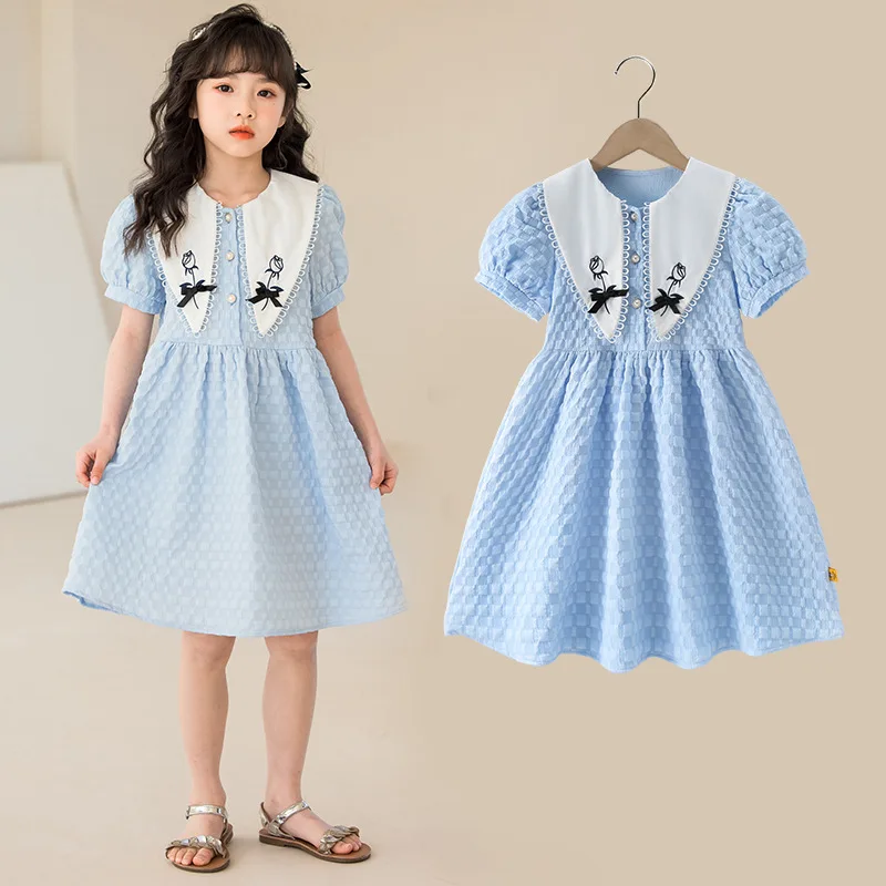 

Girls Summer Dresses 2023 Blue Sweet Tops 8 10 12 year old Kids Dresses