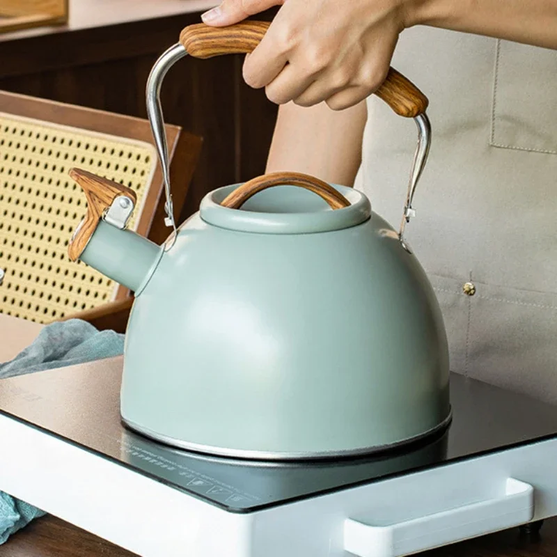 Whistling Kettle Light Green Spray Paint Sound Kettle Stainless Steel 3L Camping Teapot Teapots to Boil Water Whistle Gas Stove
