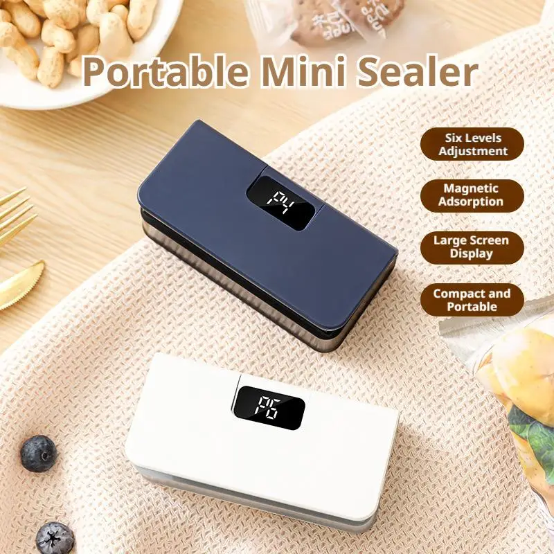 2-in-1 Rechargeable Mini Bag Sealer, 6-Level Adjustable Heat Sealing Machine with Cutter & Magnet, Portable Food Packaging Tool 1