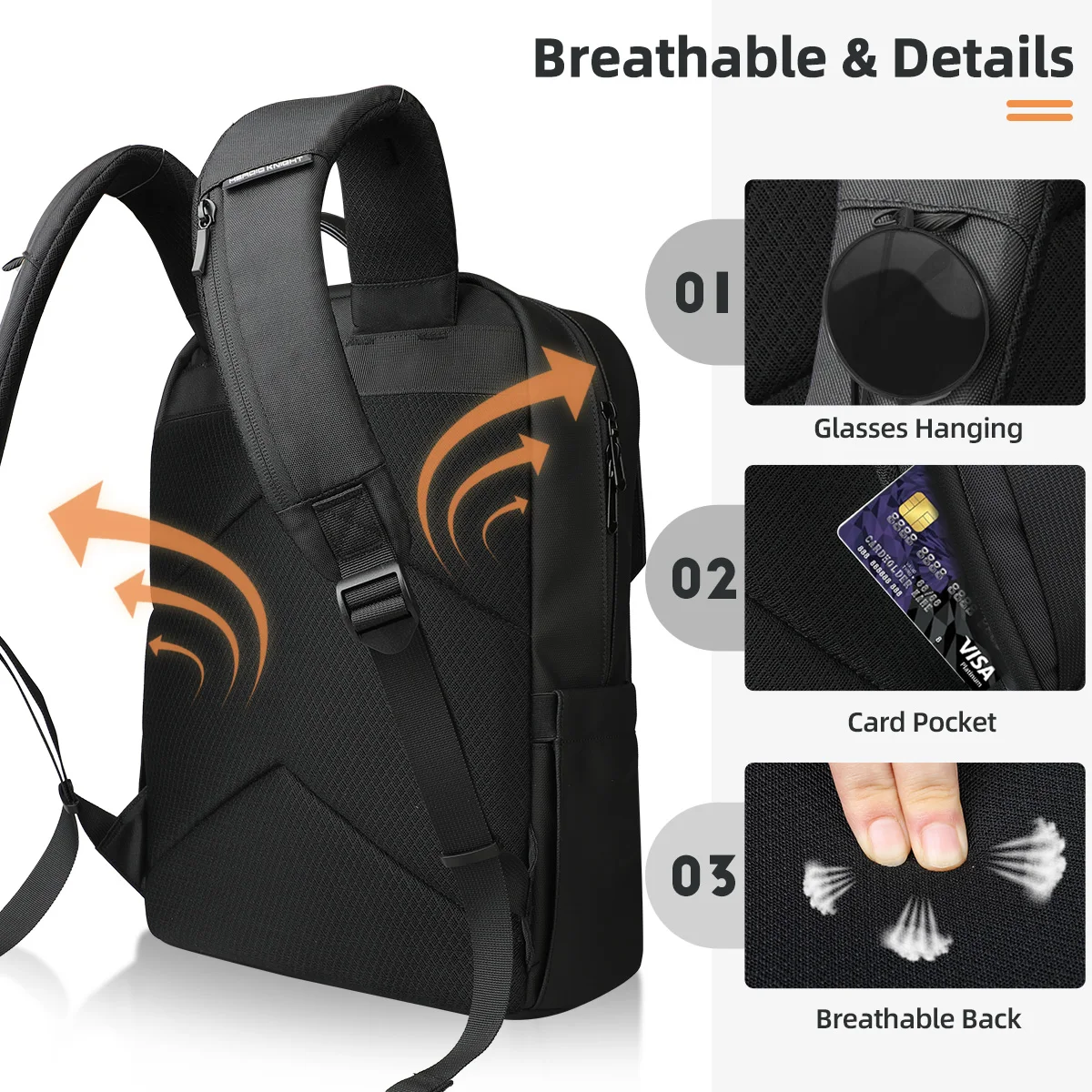 Heroic Knight Business Laptop Backpack 15.6" Men Waterproof Fashion Magnetic Flap Travel Backpack Trekking Casual Backpack Black 2