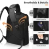 Heroic Knight Business Laptop Backpack 15.6" Men Waterproof Fashion Magnetic Flap Travel Backpack Trekking Casual Backpack Black 2