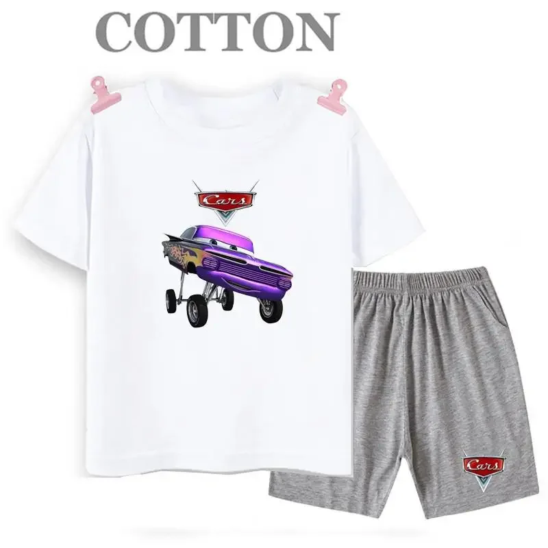 thumbnail image 1 of Conjunto de camiseta y pantalones cortos de verano para niños, camiseta de algodón de manga corta con dibujos de coches y pantalones, conjunto de 2 piezas, ropa para niñas y niños, conjunto para bebés, 1 of 5