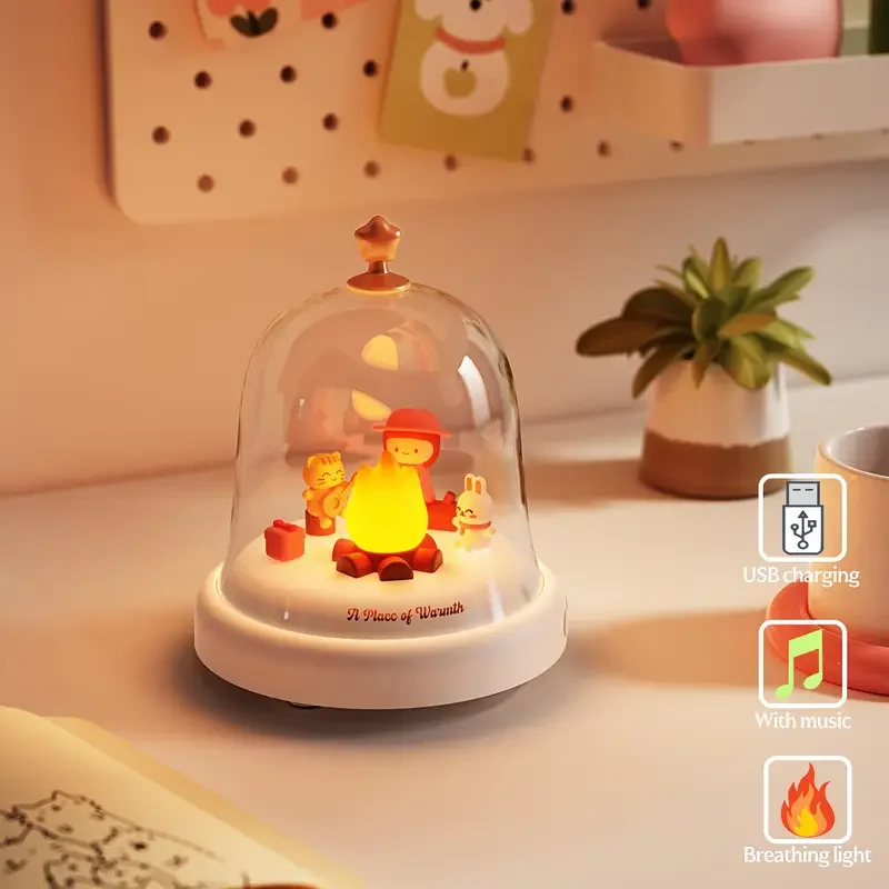 Christmas style carousel small flame music box ambient light rechargeable night light Christmas birthday decorative light