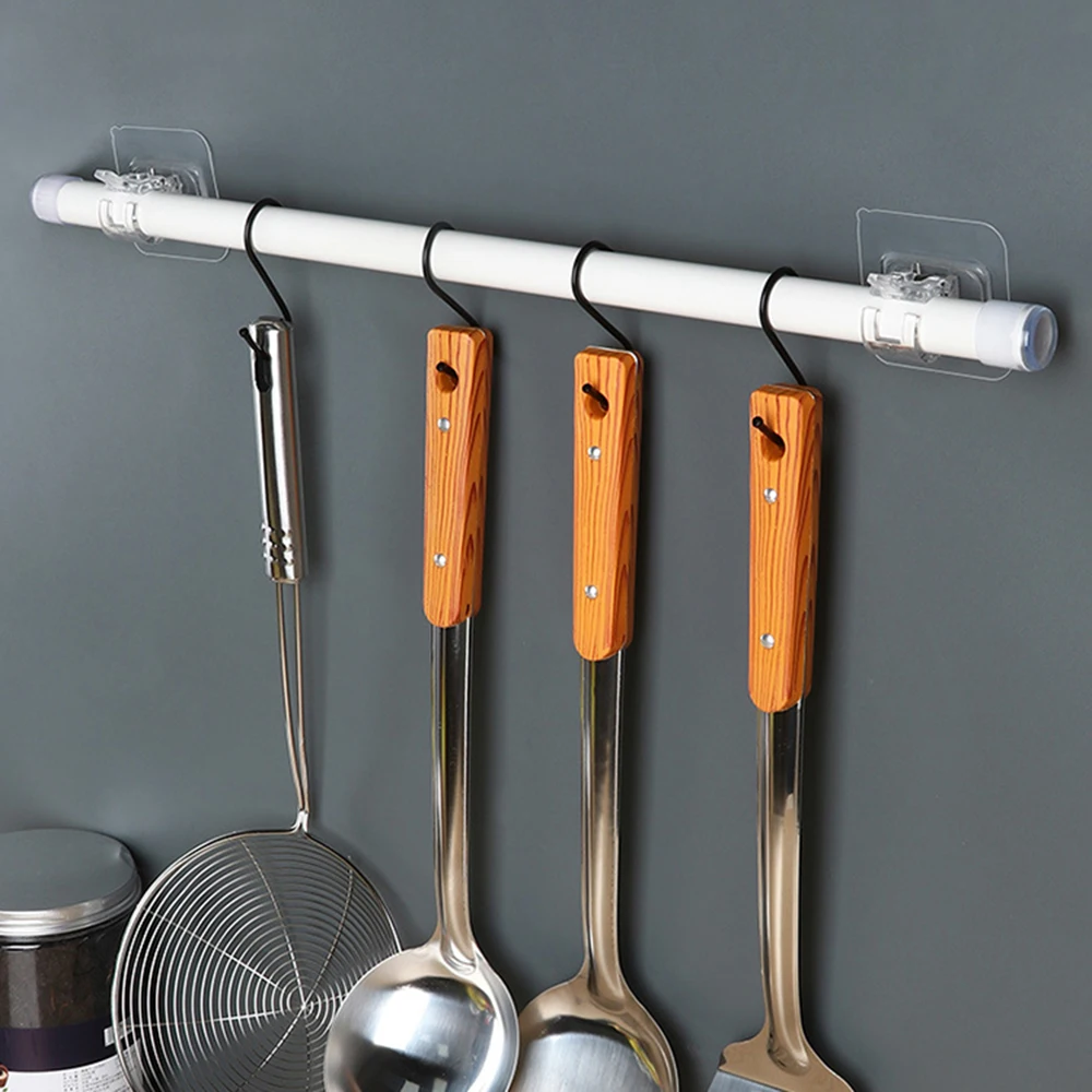 4PCS Curtain Rod Hook Clamp Retainer No Punch Paste Bracket Telescopic Stick Hook curtain rod hook