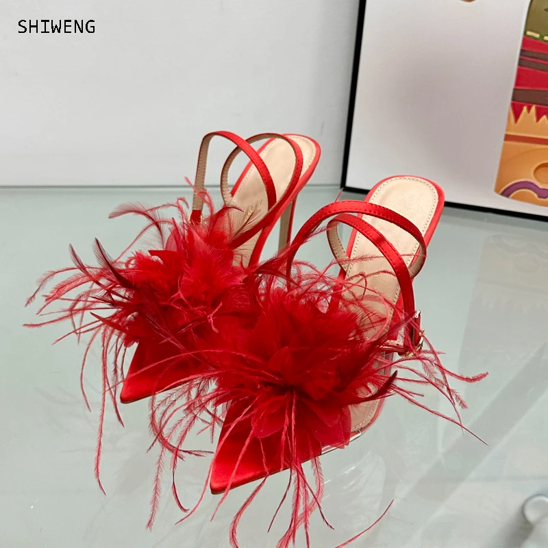 

2023Women High Heel Sandals Sexy Fur Simple Summer Shoes Rope Strap Party Prom Fashion Evening Sandals Shoes Wedding Shoes