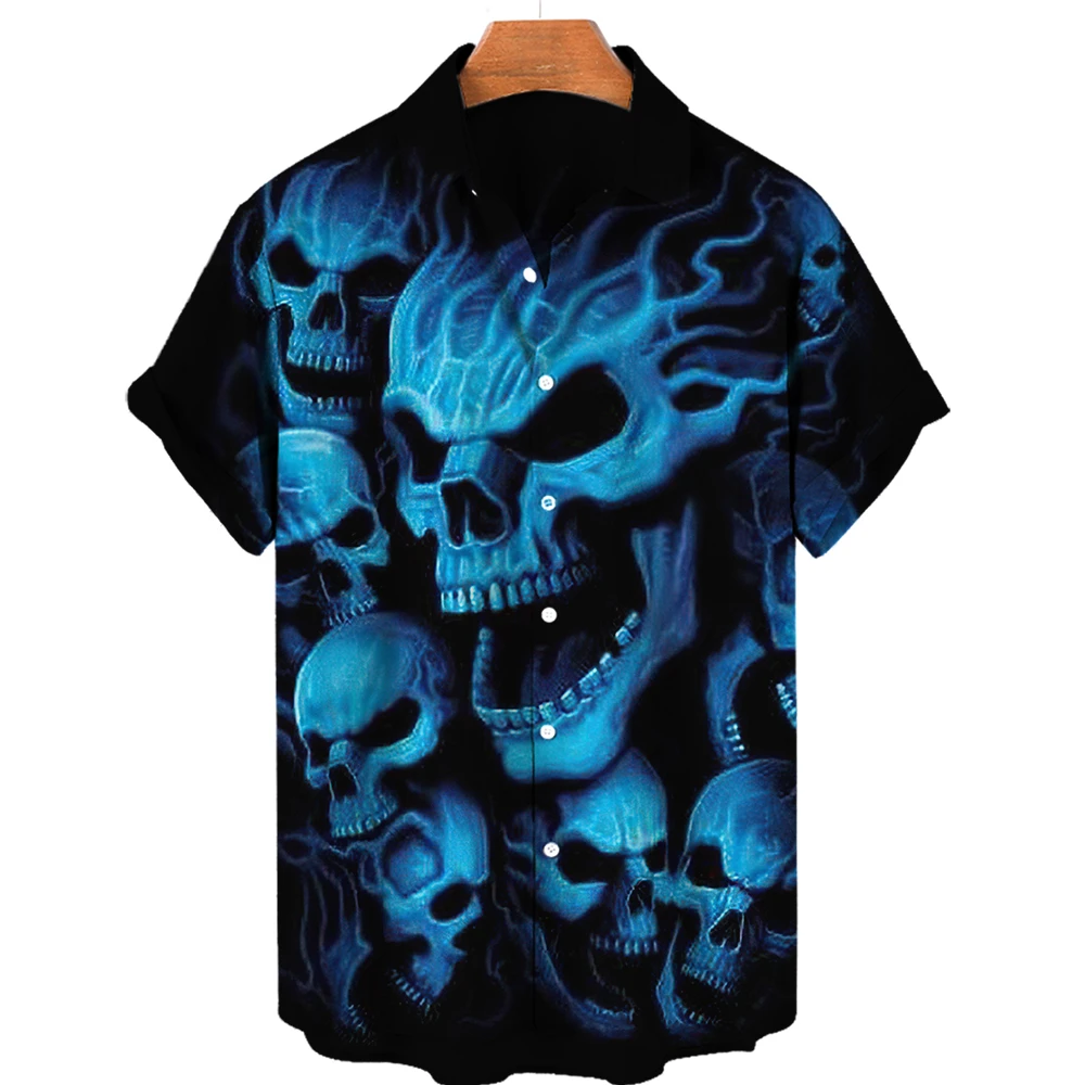 

Hot Fashion 3d Shirt Men's Skull Print Hawaiian Shirt Single Breasted Cuban Collar Summer Top 5xl