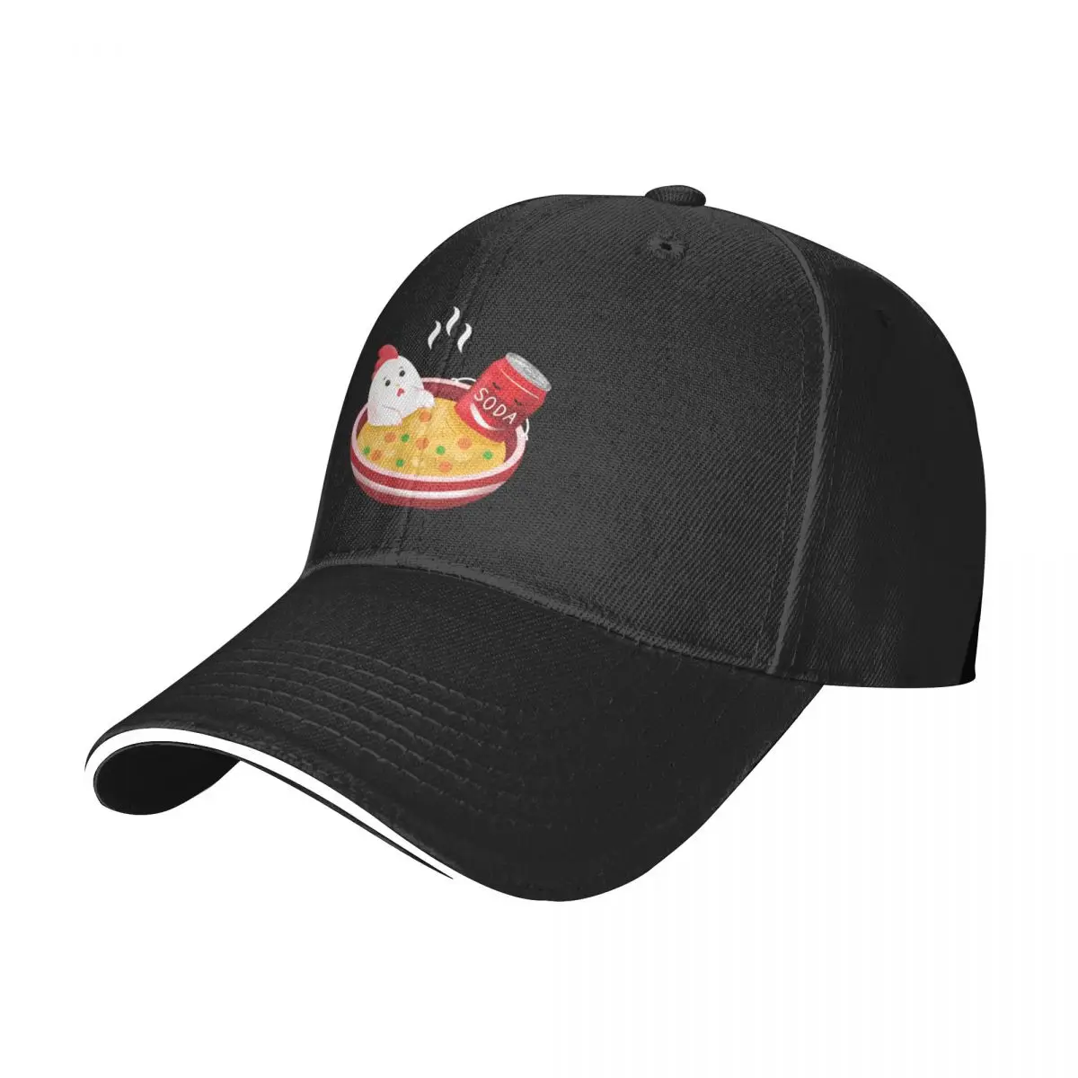 

New love Chicken noodle soup with a soda on the side illustration Baseball Cap Streetwear Funny Hat Men'S Hat Women'S