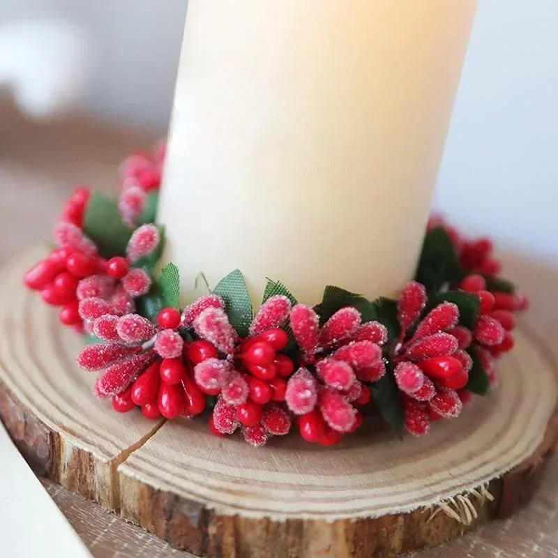 Christmas Berry Wreath Creative Candle Wreath Simulated Berry Christmas Candlestick Decorative Wreath Christmas Eve Dinner Decor