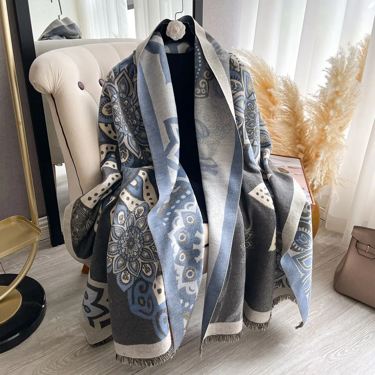 Winter Elegance Cashmere Two-Sided Scarf For Women Shawl Female Pashmina Luxury Brand Poncho Thick Blanket Warm Bufanda Echarpe
