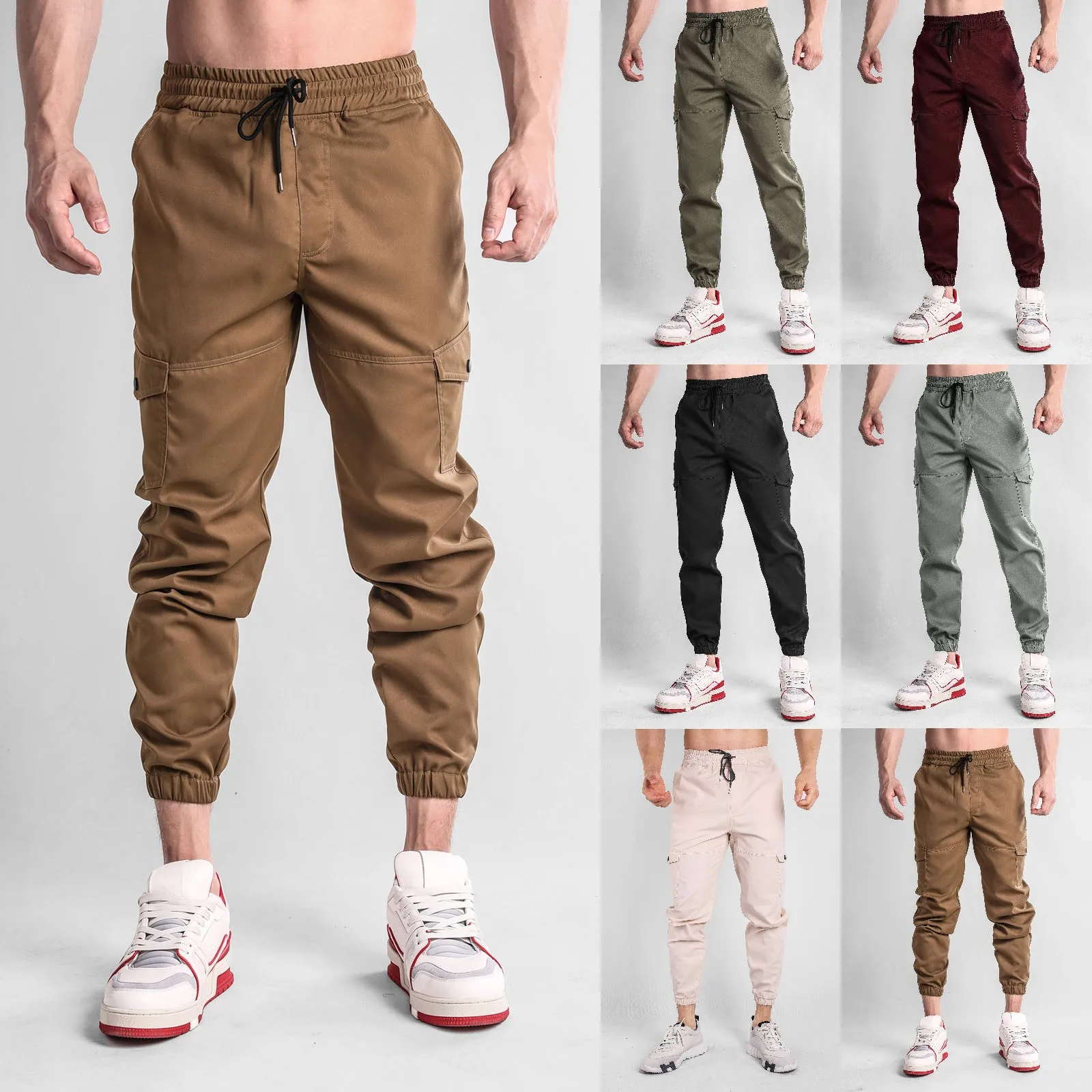 

Mens Spring And Autumn Sweatpants Outdoor Wear Fashion Work Dress Feet Sports Nine Point Trousers Pocket Pants Jogging