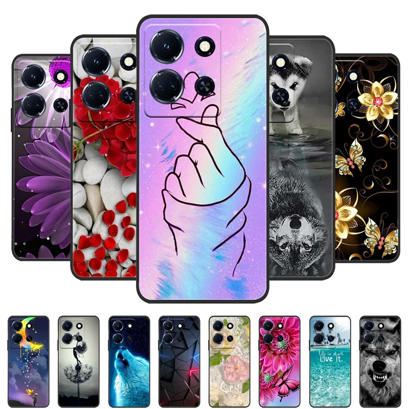 Black Silicone Soft Back Cover with Lion and Wolf Design - Protective Phone Case Shell