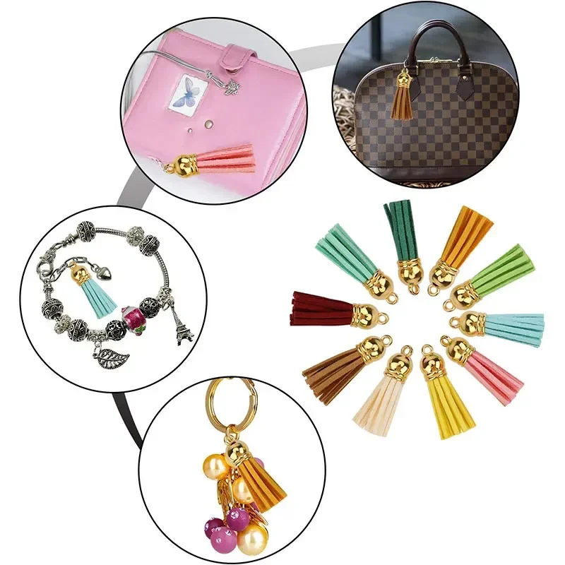 10-100Pcs Keychain Tassels Bulk Leather Tassels for Jewelry Making Colored Suede Tassel Pendant Keychain Accessory Craft Making Leather Tassels