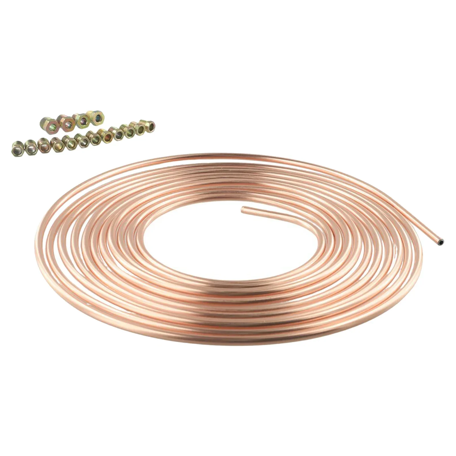 25ft 1/4 OD Steel Zinc Copper Nickel Brake Pipe Tube W/ Fittings 7.6 Meter Brake Line Tubing Coil Roll &Fittings