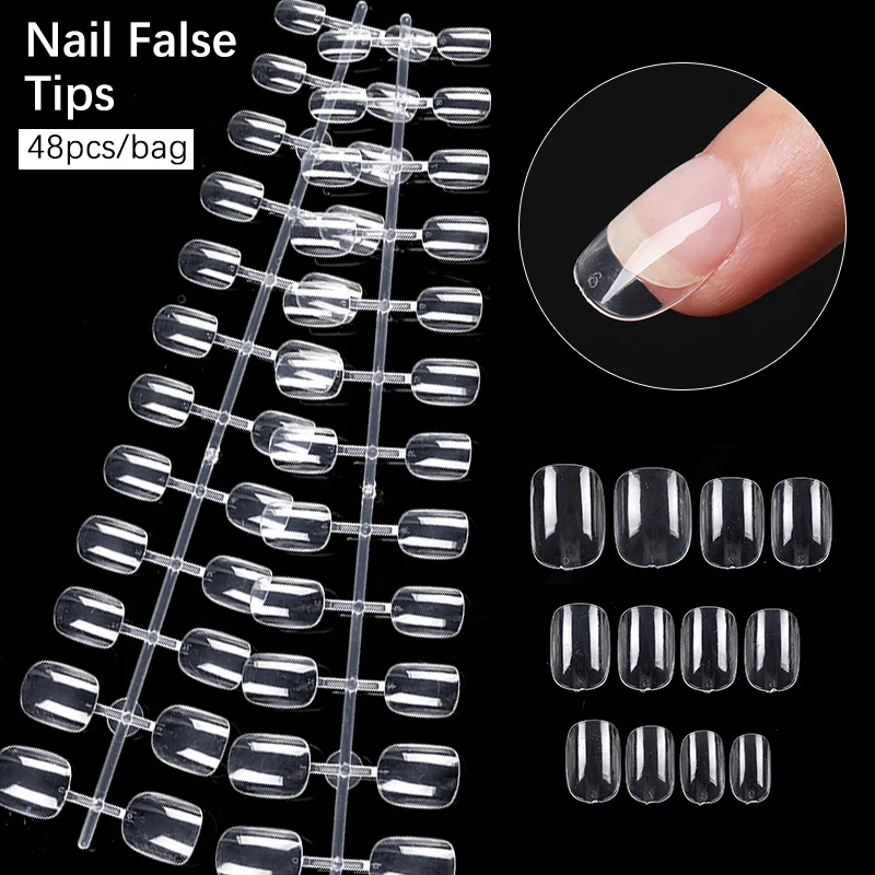 Acrylic Extension Fake Nails Full Coverage False Nails Tips Clear Transparent Full Round Press on Salon Tip Manicure Tools