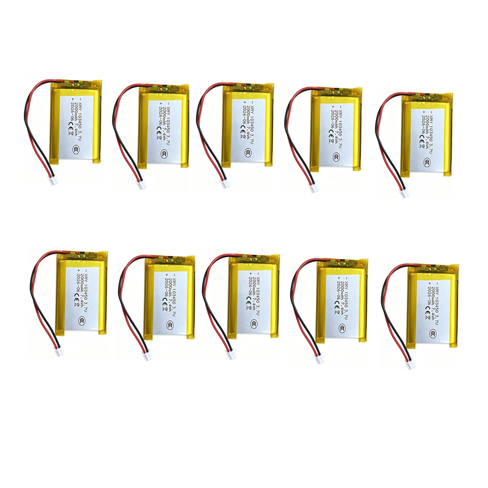 High-Capacity 3.7V Polymer Lithium Rechargeable Battery with JST PH 2.0mm 2-Pin Plug