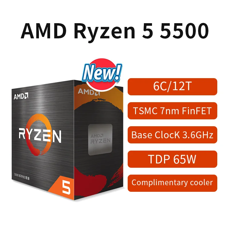  AMD Ryzen™ 5 5500 6-Core, 12-Thread Unlocked Desktop Processor  with Wraith Stealth Cooler : Electronics