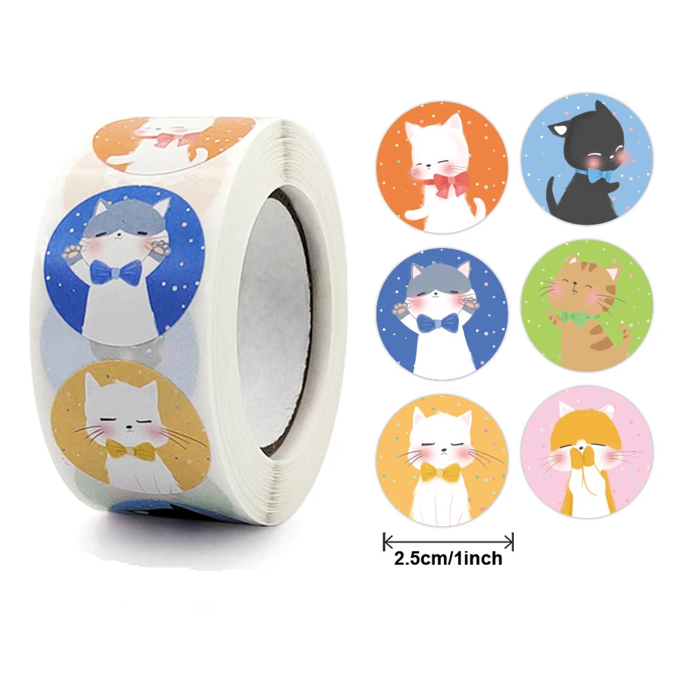 50-500Pcs Cute Cartoon Animal Cat Sticker 1inch Thank You Stickers Child Gift Party Birthday Package Wrapping Baking Label