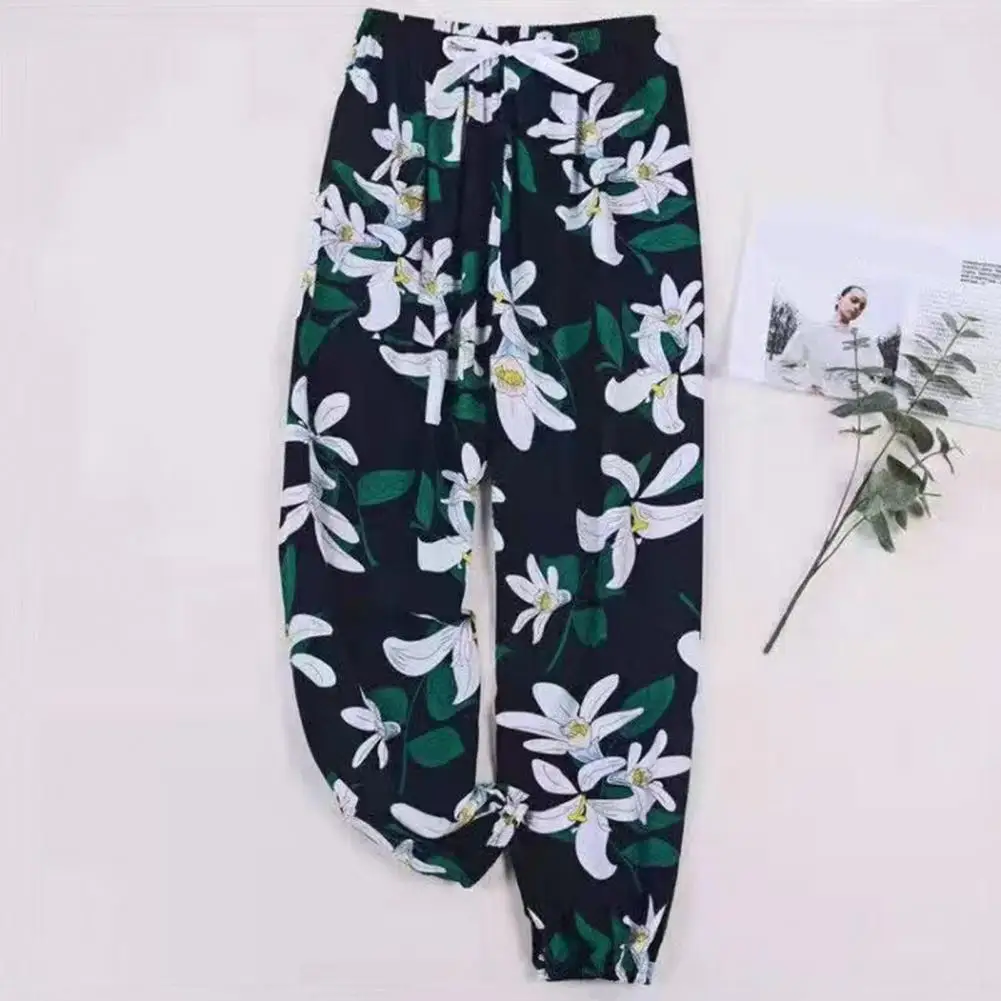 Women Pants Floral Print Wide Leg Harem Pants for Women Elastic Drawstring Waist Trousers Lightweight Thin Bloomers for Summer women s lightweight vest and trousers 2 piece set ideal for casual everyday office travel and social wear