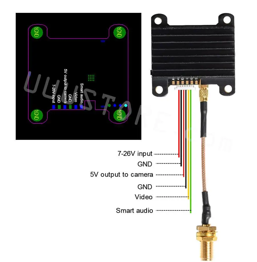 BeastHobby Sd08332a3a80b45b49b56c39cacd6badcv AKK Race Ranger Smart Audio 200mW/400mW/800mW/1600mW Power Switchable FPV Transmitter w/ SMA Adapter for RC Drone Airplane Model
