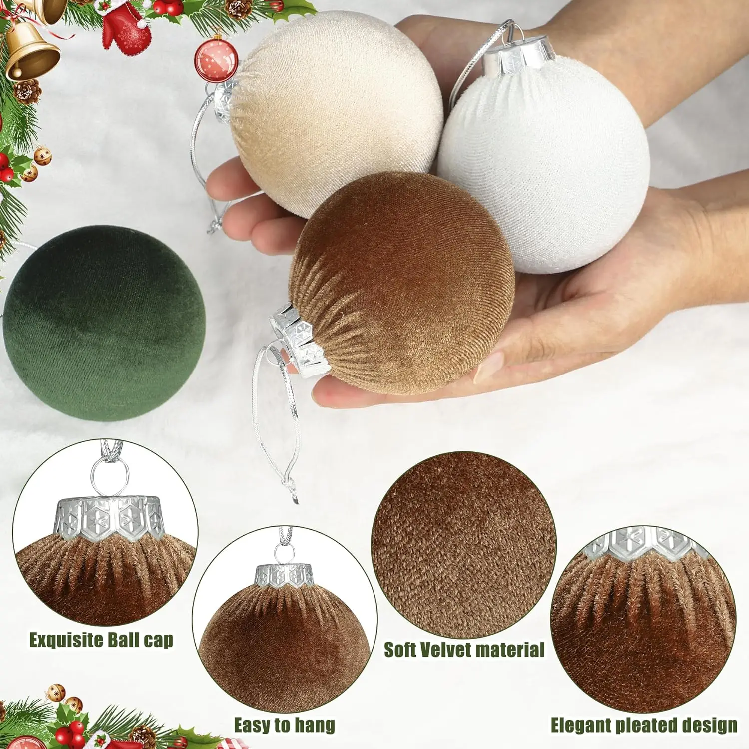 Description Picture 5 of item6cm Velvet Christmas Ornaments Balls 15pcs/Set Hanging Christmas Decoration Ball for Tree Indoor Decorations Home Decor Xmas