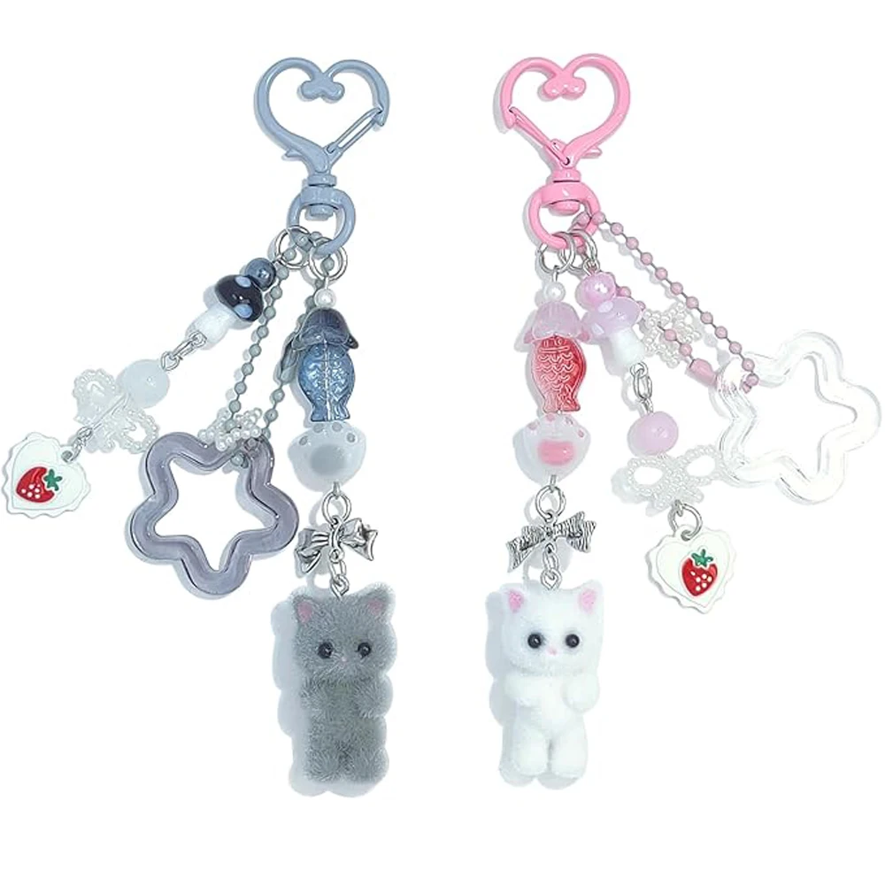 Niedlicher rosa Schlüsselanhänger, flauschiger Katzen-Schlüsselanhänger, ästhetischer Schlüsselanhänger, stilvolle Schlüsselanhänger, Accessoires für Frauen und Mädchen