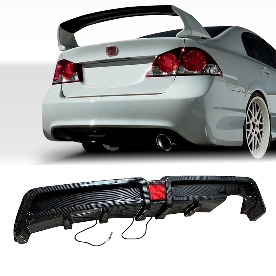 Mugen RR Style Rear Spoiler For 2006-2011 Honda Civic Sedan - Includes Red Emblems 13 thumbnail image