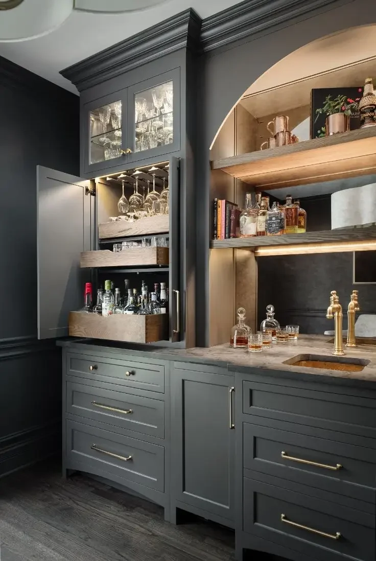Bar Wine Cabinet Storage Cabinet LED Light Glass Door