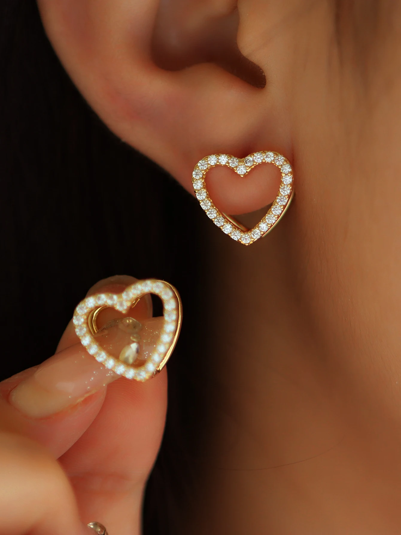 Dainty Gold Plated CZ Heart Earrings