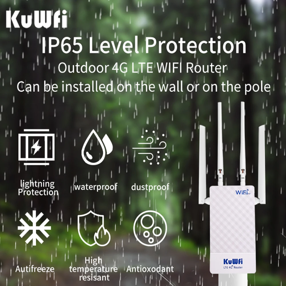 Kuwfi-roteador Wi-fi sem Fio com Slot para Cartão Sim ao ar Livre 4g Lte Antena Externa Ip65 Suporte 48v Poe Switch Câmera 150mbps - Imagem 6