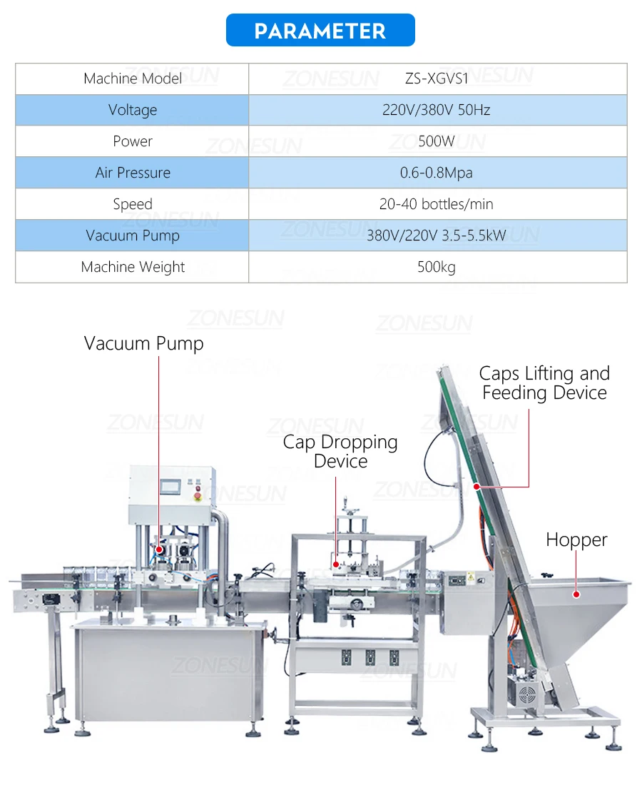 ZONEPACK Automatic Vacuum Capping Machine With Cap Feeder ZS-XGVS1