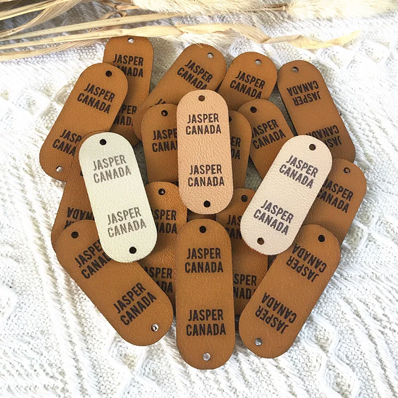 30pcs Leather labels personalized with rivets Handmade tags for crochet  knitting Sewing brand logo garment label