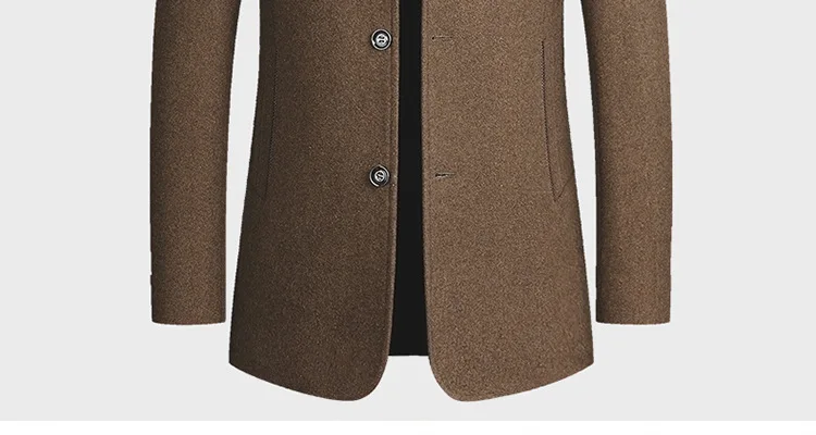 Description Picture 5 of itemMens Woolen Coat 2023 Autumn/Winter New Cotton Thickened Single Breasted Standing Collar Wool Blend Male Jacket