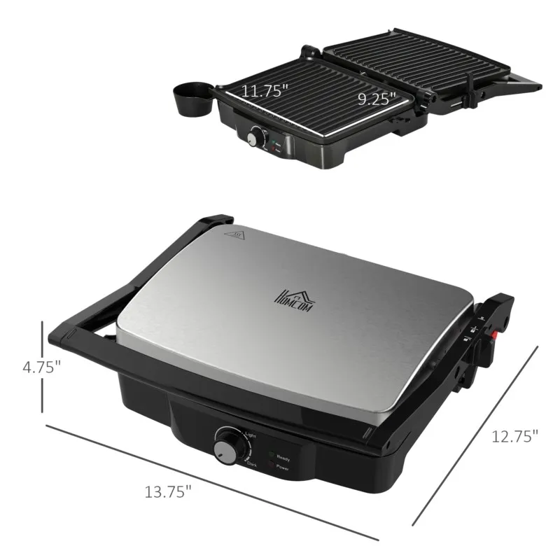 4 Slice Panini Press Grill Stainless Steel Sandwich Maker with Non-Stick Double Plates Locking Lids Drip Tray Opens 180 Degrees 2