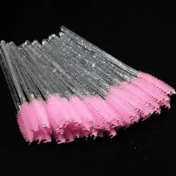 50-Pack Disposable Crystal Eyelash Brush and Comb Set - Professional Makeup Beauty Tool (50pcs clear pink)