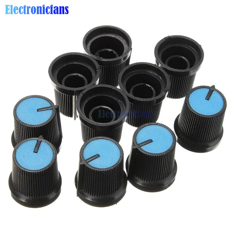 10pcs/lot Black Potentiometer Knob Blue Face Plastic Rotary Taper