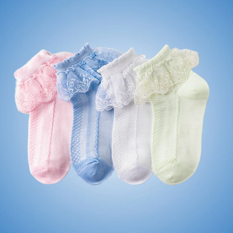 

4/8 Pairs Lace White Ruffle Children Short Socks White Pink Blue For Baby Girls Kids Toddler Breathable Mesh Princess Socks