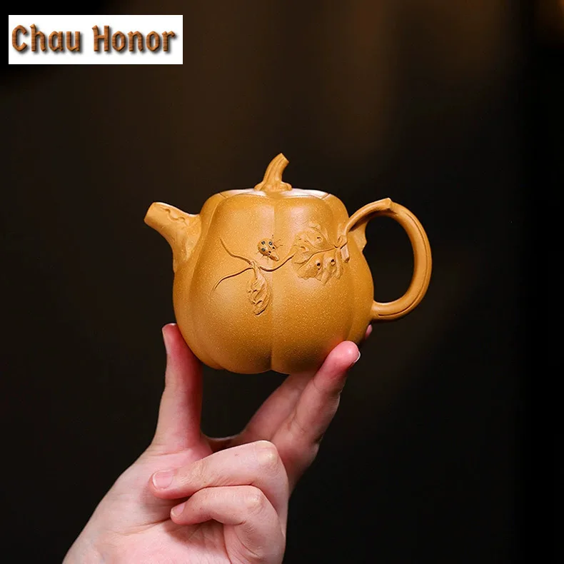 220ml Traditional Yixing Purple Clay Teapots Handmade Pumpkin Pot Raw Ore Section Mud Kettle Chinese Zisha Tea Set Tea Services