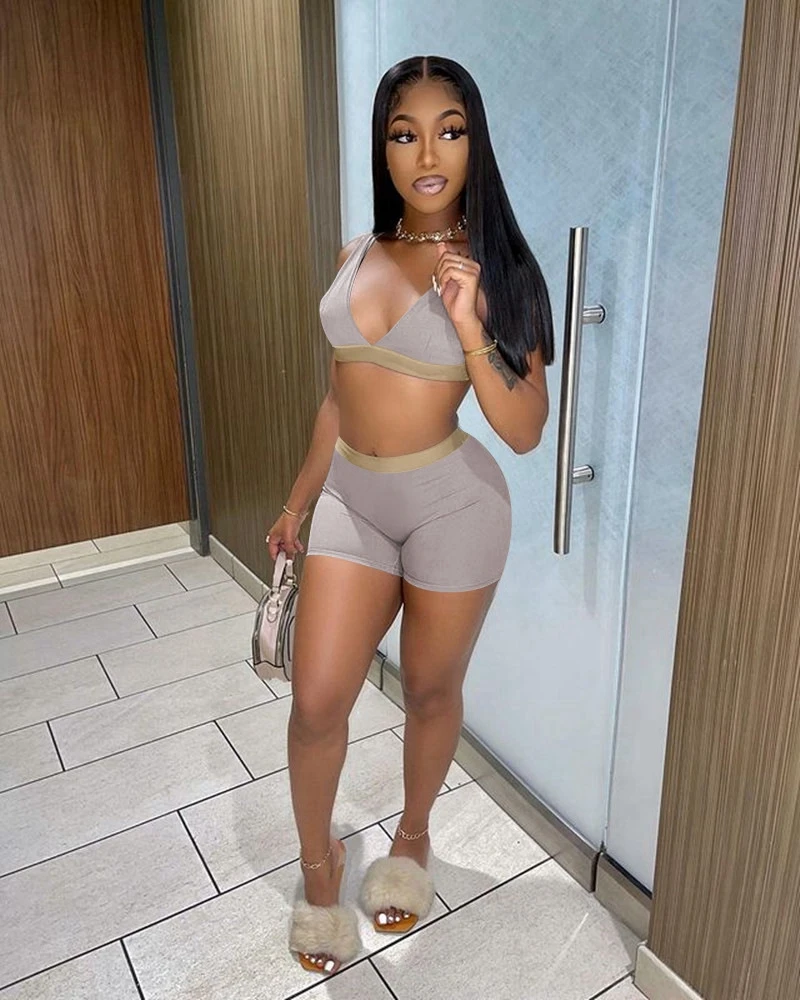 

Женский комплект из двух предметов, короткий топ без рукавов и шорты с эластичным поясом, облегающие короткие брюки, женская летняя одежда, 2023