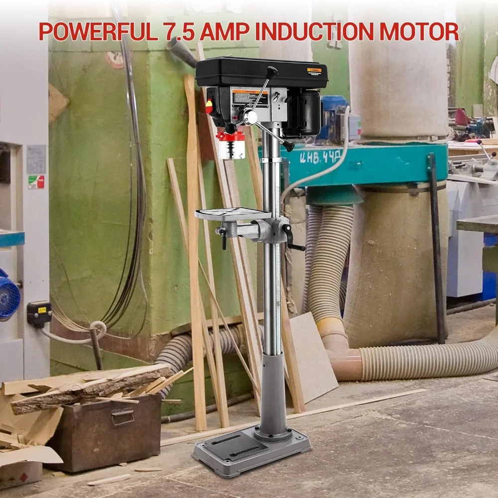 13 Inch Floor Drill Press, 7.5 Amp Variable Speed 288-3084 RPM, Cast Iron Bench Drill for Wood and Metal