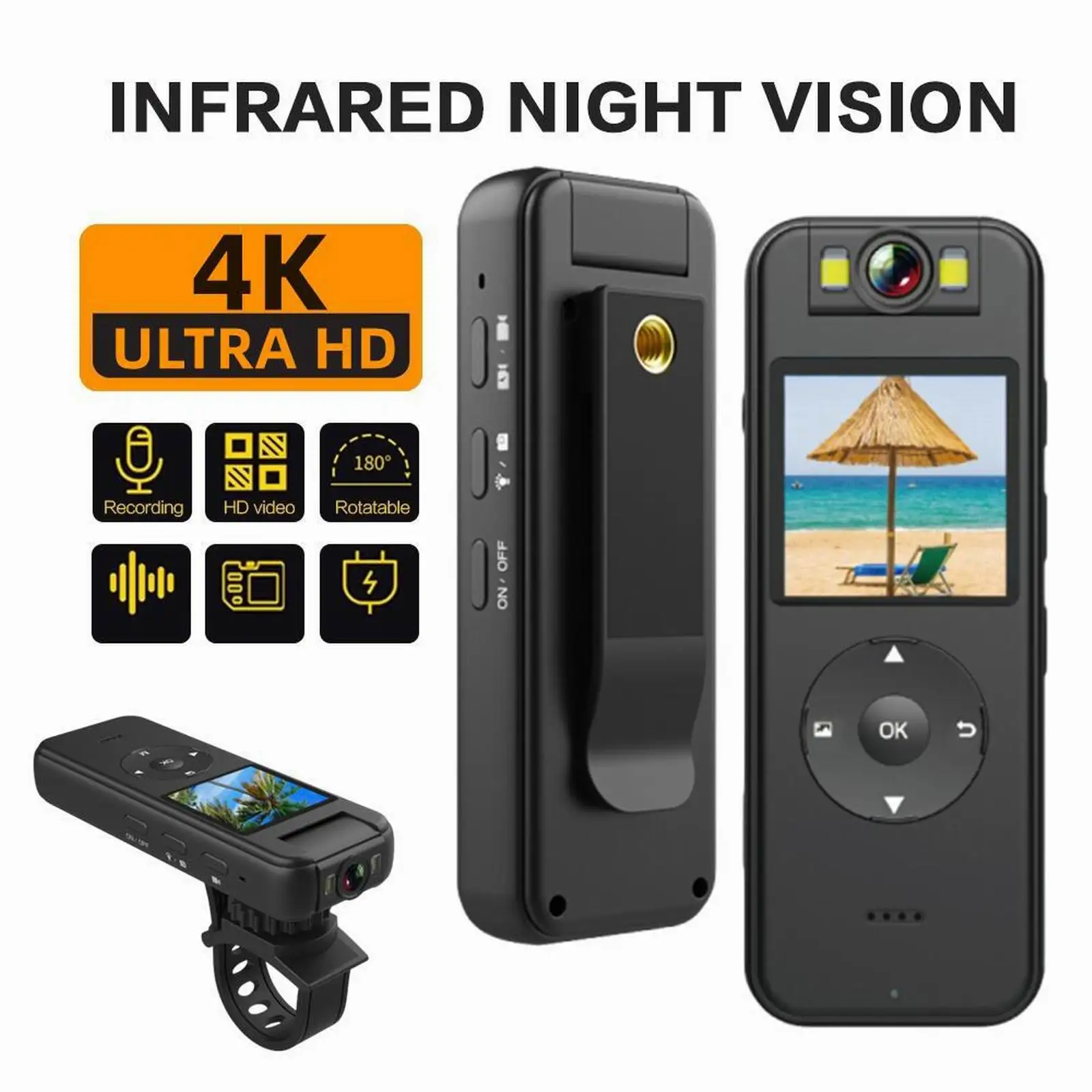자석 백 클립 스마트 무선 카메라, HD 4K 액션 카메라, 적외선 야간 투시경 법 집행 녹음기 바디 카메라