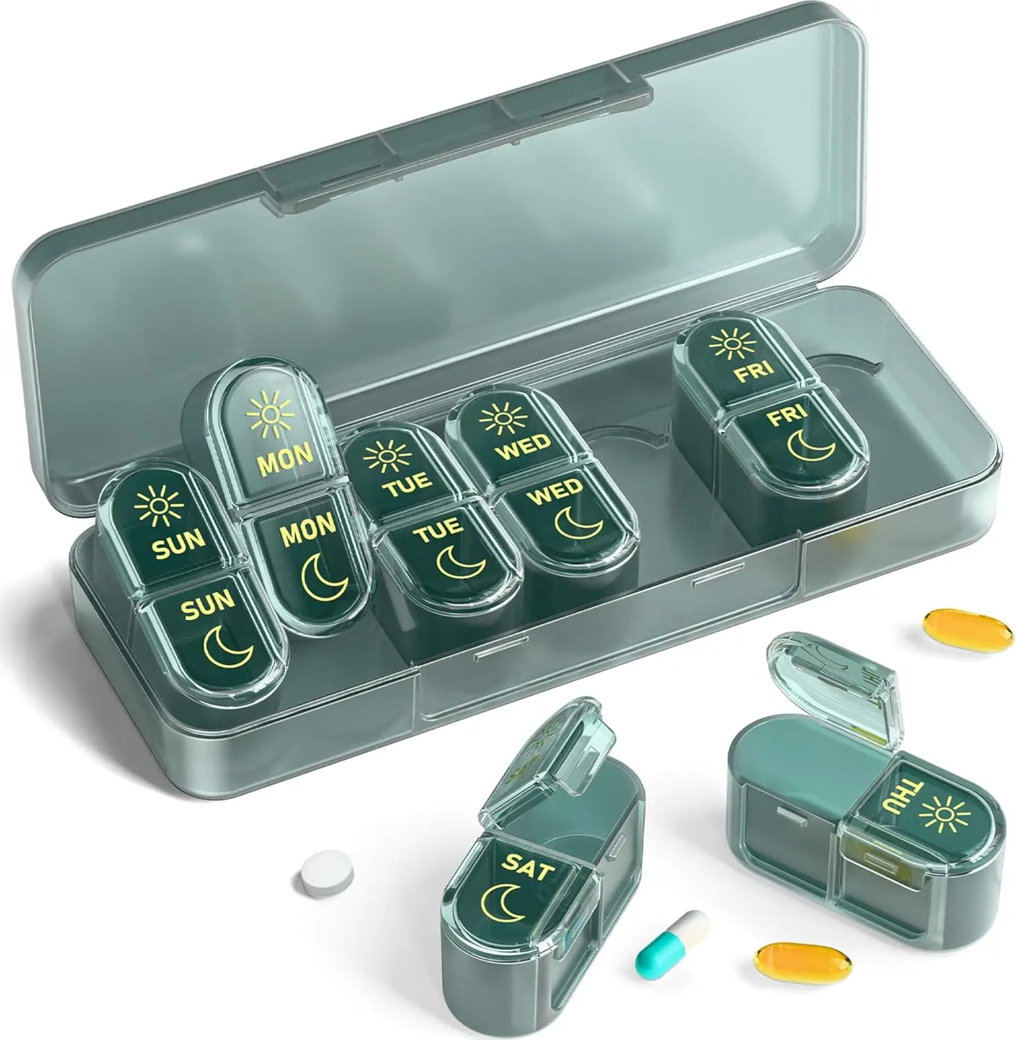 Weekly AM/PM Pill Organizer - Compact Travel Medicine Case