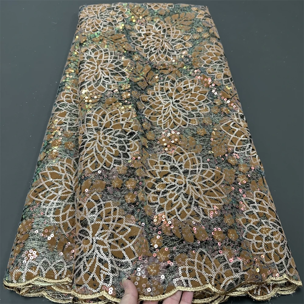 

Африканский нигерийский высококачественный Тюль 2024, вышивка, блестки, французское Гипюровое платье для шитья, Флокированная Ткань hz1168, 5 ярдов