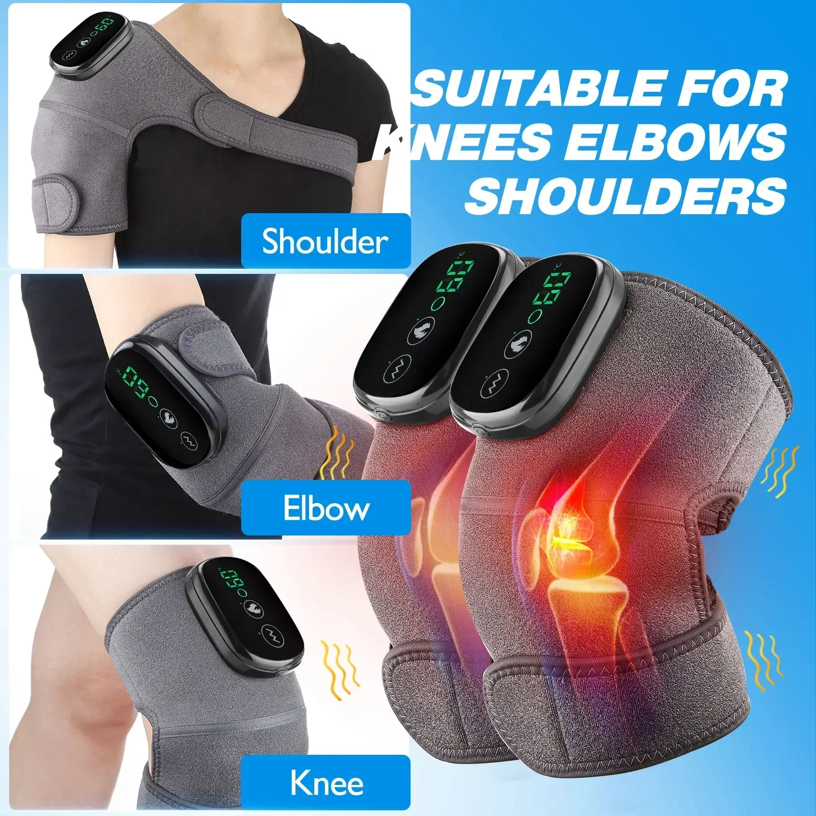 Eletric Heating Device Vibration Physiotherapy Knee Pads for Elbow Joint Osteoarthritis Rheumatic Pain Warm Massage_voghion.com