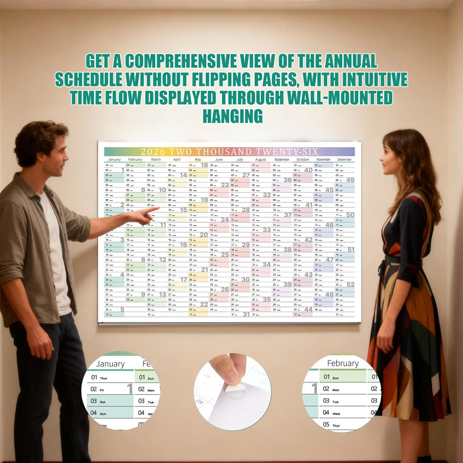 2026 Decorative Wall Calendar with Stickers for Home, Office, or School Planning