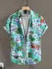 Summer Men Women Fashionable Hawaiian Lapel Shirts Botanical Floral Design Short Sleeve Button Up Shirts Seaside Tops 3