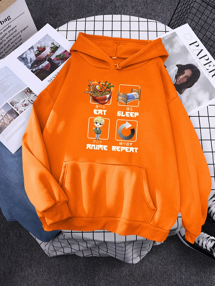 

Eat Sleep Anime Repeat Noodles Anime Women Hoody Street Oversize Sportswear Harajuku Oversize Pullover Korean Fleece Female Top