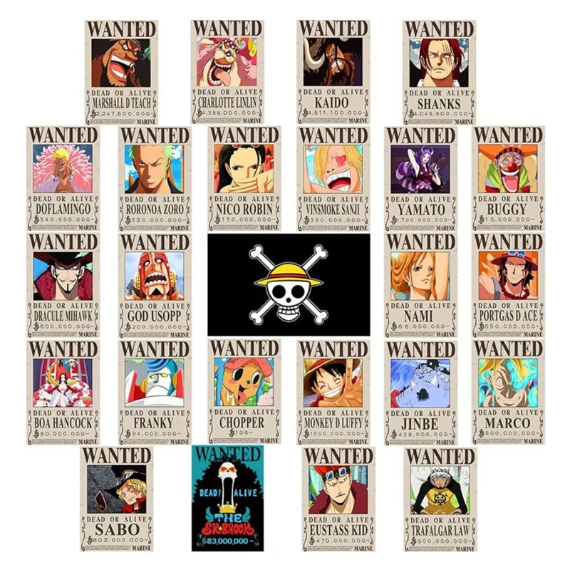 

One Piece Wanted Bounty Thick Kraft Paper Poster Anime Luffy Straw Hat Pirates Four Emperors Oka Shichibukai Wallpaper RoomDecor