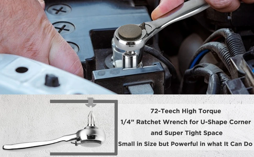 28-in-1-Mini-Ratschenschlüssel-Set, Ratschenschraubendreher und 1/4-Zoll-Steckschlüssel-Set, 72 Zähne, versetzter Ratschenschlüssel, Treiber-Bit – Detail 3