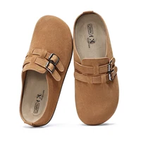 Evshine Sabots en daim pour femme avec double boucle Diapositives de plage antidérapantes Chaussures de pommes de terre classiques Mules plates confortables à semelle intérieure souple 1