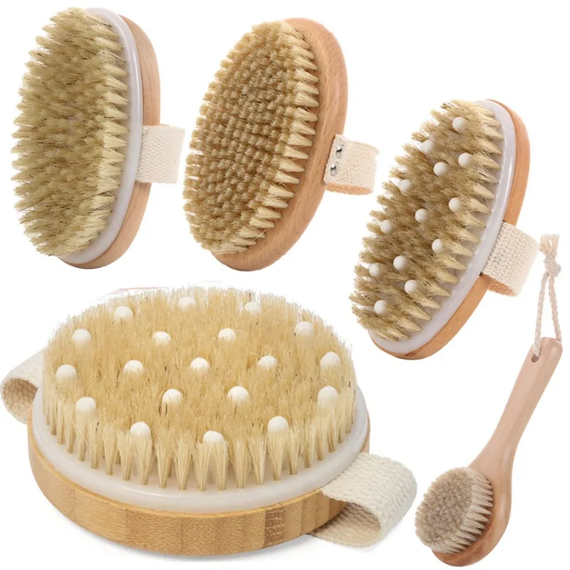 

2 In 1 Dry Skin Body Brush Natural Bristle Dead Skin Remover Anti Cellulite Exfoliates Blood Circulation Health Massage Tools